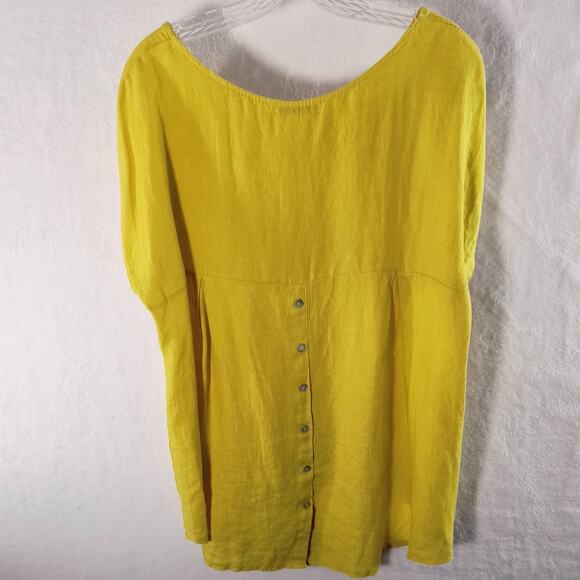 Terzo Millennio 100% Linen Tunic Top Women's Size M Yellow Short Sleeve Italy - Picture 14 of 15